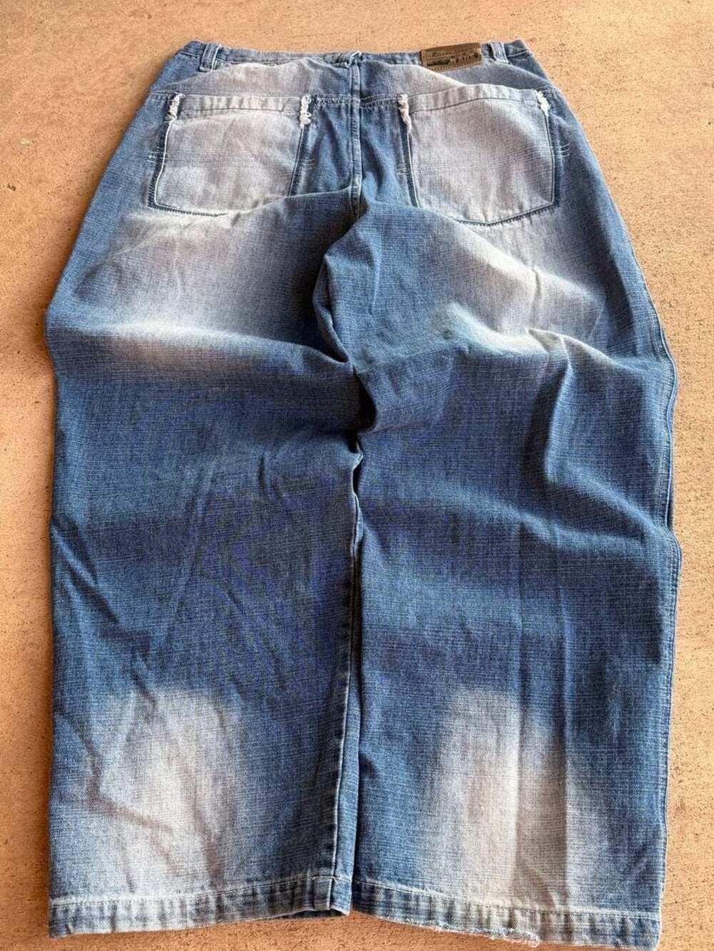 Vintage Russo Wear Jeans Collection Baggy Wide Leg Faded Blue Denim Pants 42x32